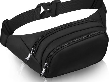 Large Fanny Pack for Women Men -  Waist bag with 3-Zipper Pockets, Gifts for Enjoy Sports Traveling Workout Casual Hands-Free crossbody bags Fits MAX 7.9''  & 6.6'' Phone Black