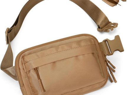 Fanny Packs for Women Men,Belt Bag with 4 Zipper Pockets,Waterproof Crossbody Bag,Fashion Waist Packs with Adjustable Long Strap for Workout/Running/Yoga/Shopping/Hiking,Brown