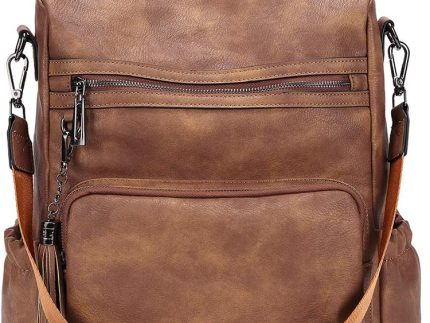 Backpack Purse for Women Large Women Backpack Leather Travel Backpack Fashion Backpack Purse Designer Ladies Shoulder Bags with Tassel Two-toned Brown