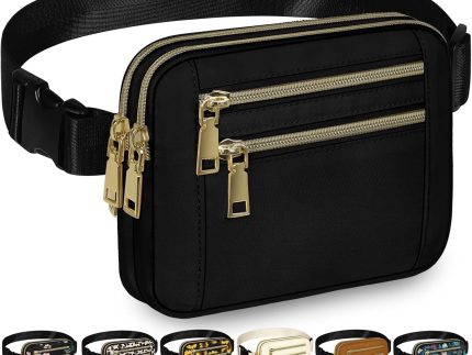 Fanny Packs for Women Fashion Waist Packs Bag with Adjustable Strap and 4 Zipper Pockets Waterproof Everywhere Crossbody Belt Bag for Workout Running Travelling(Black)