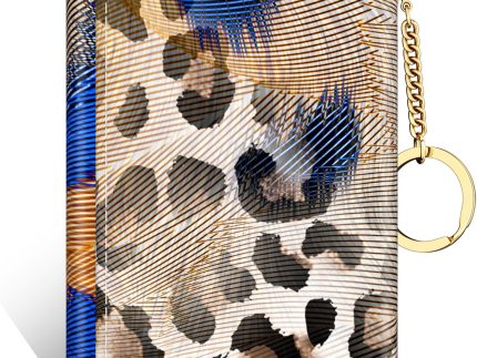 Women's Wallet, Small Slim  Card Wallets for Women, Trifold Leather Clutch Card Wallet Organizer, Cute Front Pocket Purse with 7 Card Slots & ID Window & Keychain （Abstract Leopard）