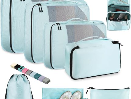 8-Piece Packing Cubes for Travel, Mesh Luggage Organizers with Shoe Bag, Toiletry Bag, Laundry Pouches, 4 Sizes (XL/L/M/S) for Suitcase Organization, Men Women Kids, Lake Blue