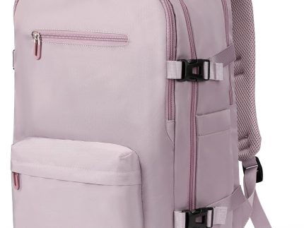 Travel Laptops Backpack for Women Men, Casual Work Bag 17inch Backpack Airline Approved Backpack for Hiking Business (Pink khaki)